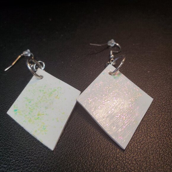 Unique weirdcore jester clown teddy bear diamond-shaped silver earrings - Picture 8 of 14